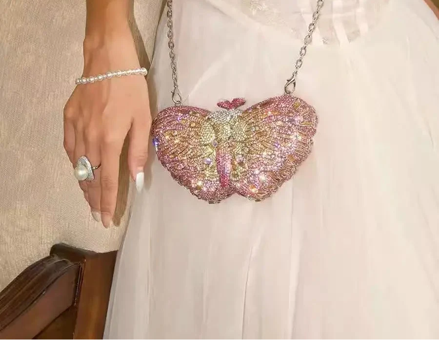 Butterfly Shaped Rhinestone Clutch Bag