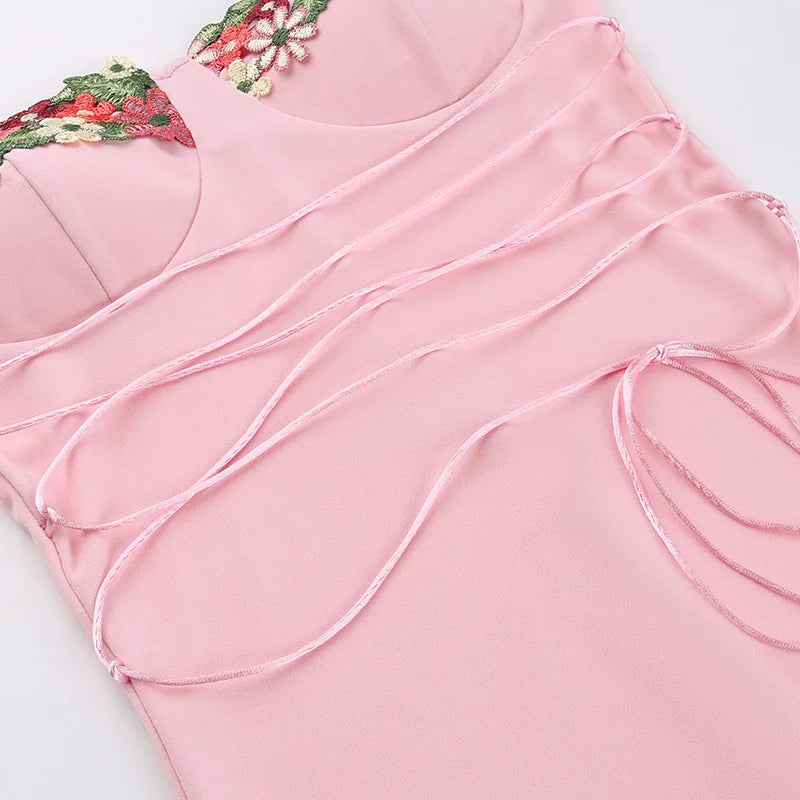 Embroidered Flowers Midi Dress