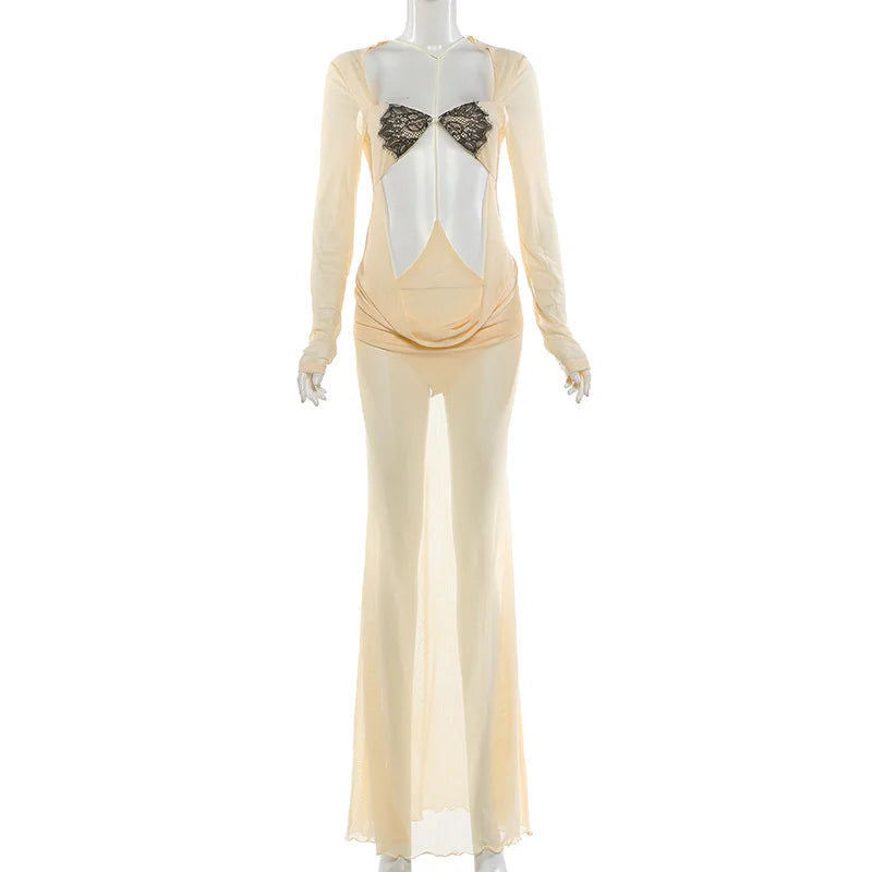 Bryana Mesh Ruched Maxi Dress