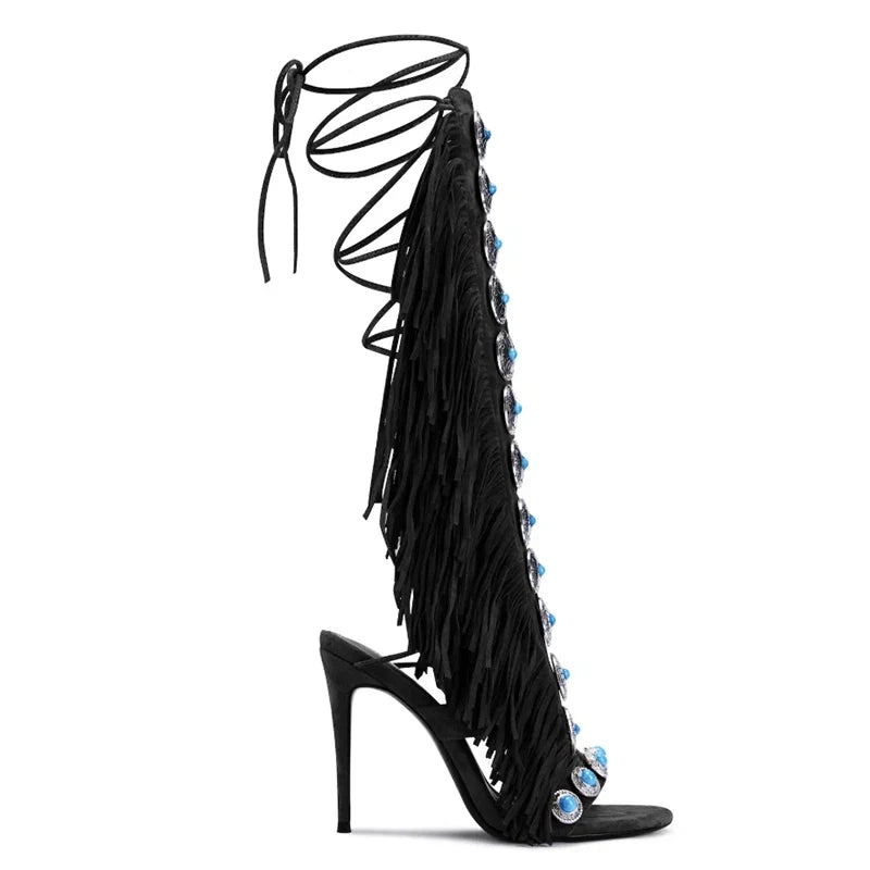 Cowgirl Suede Tassel High Heels