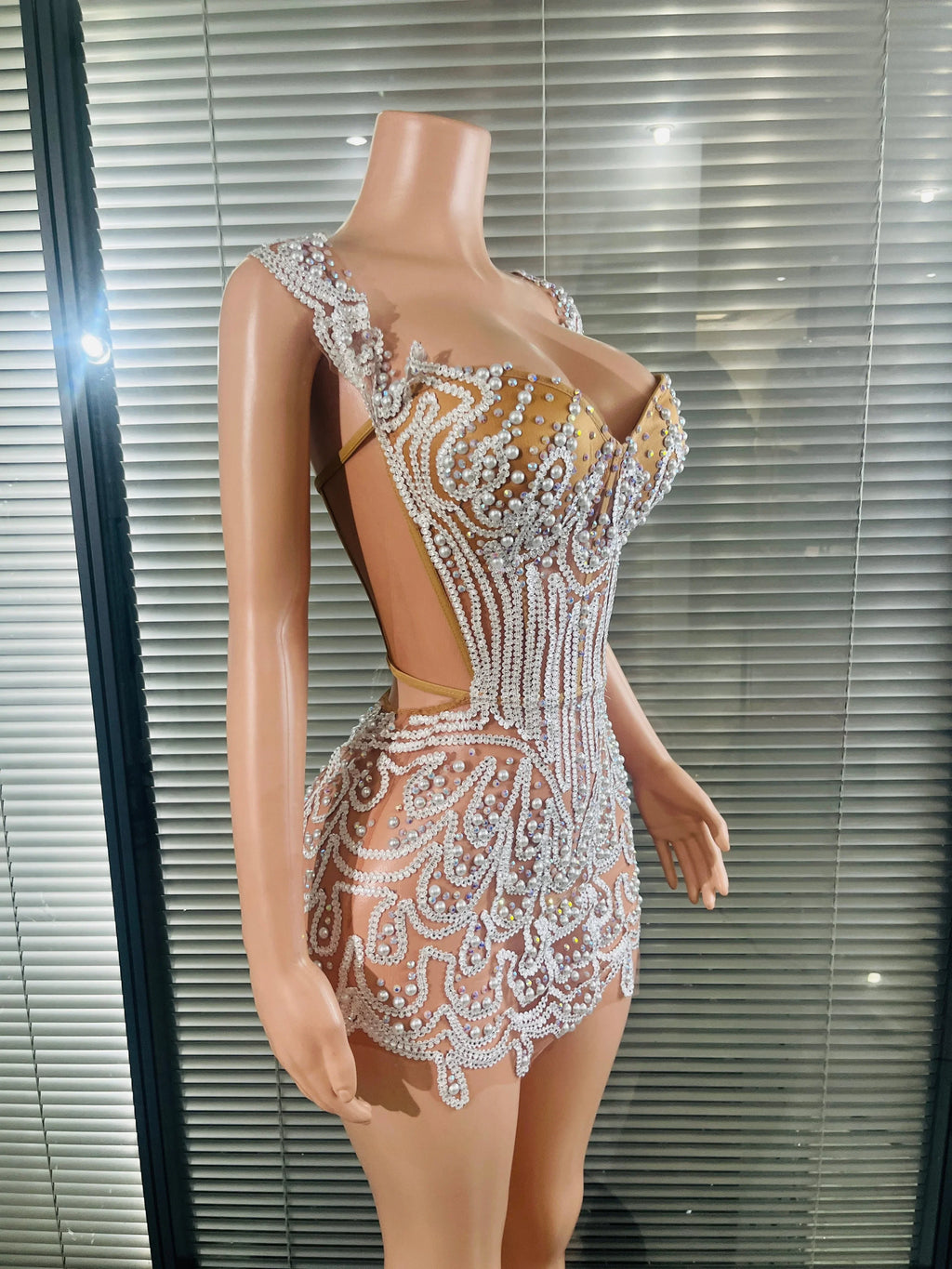 Champagne Mami Beaded Dress