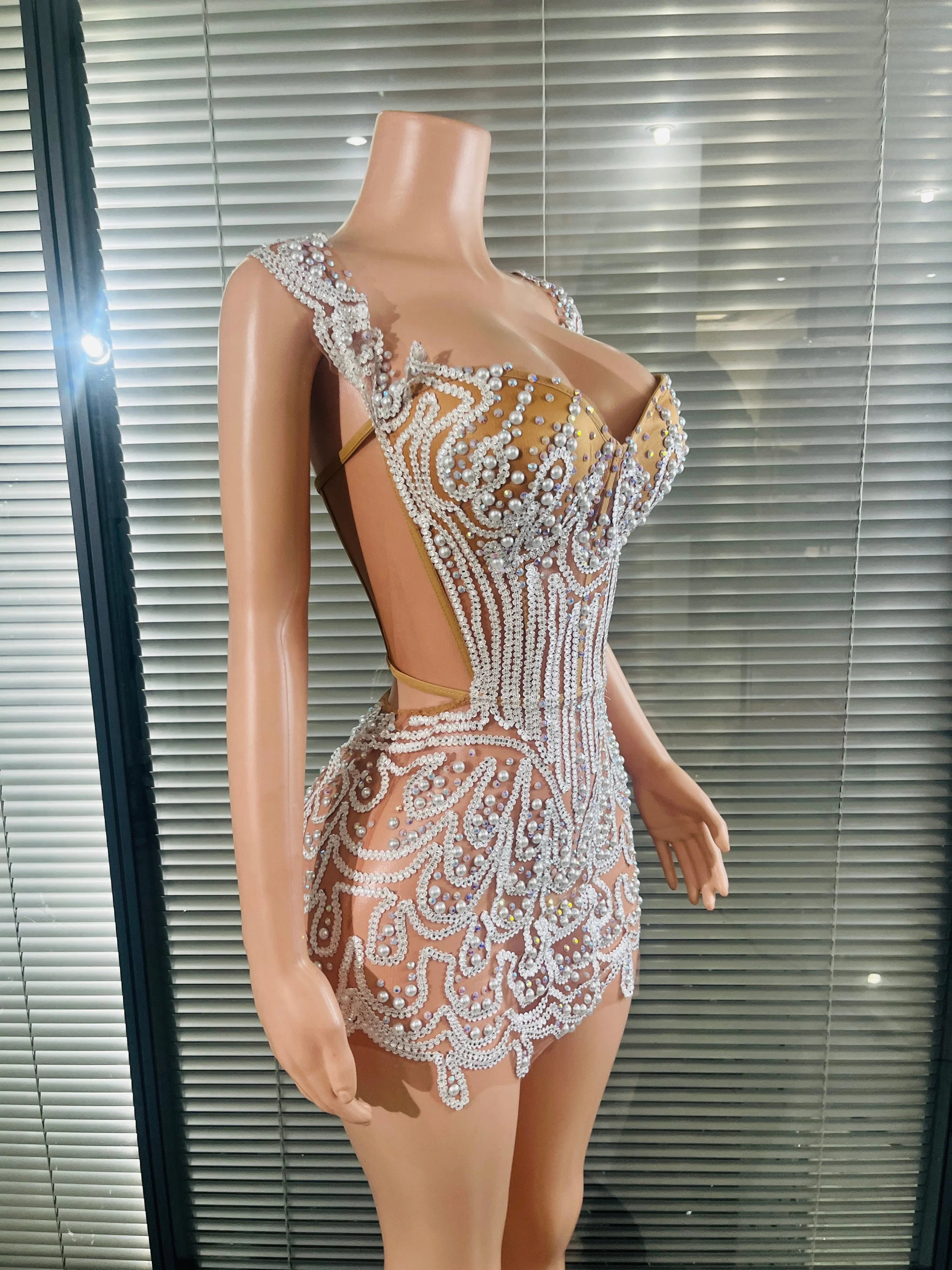 Champagne Mami Beaded Dress