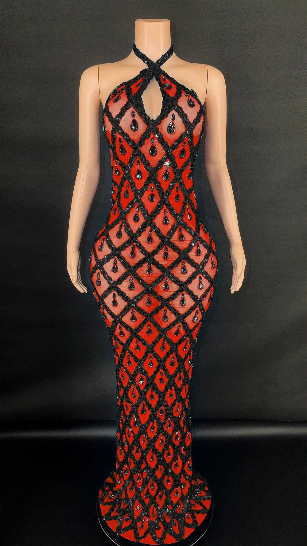 Abi Rhinestone Mesh Maxi Dress