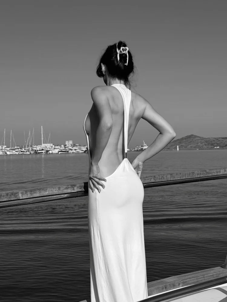 Gold Ring Backless Maxi Dress
