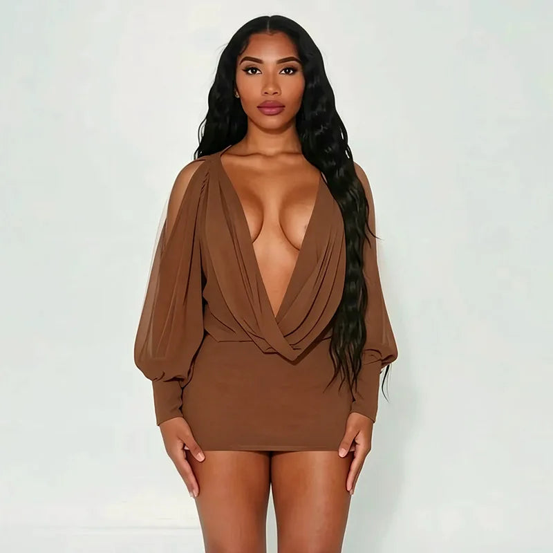 Cold Shoulder Sheer Mini Dress