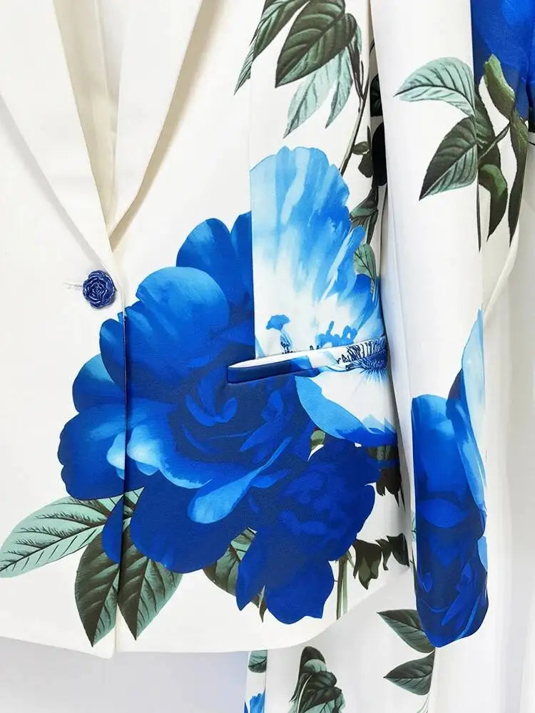 Flower Print Blazer Pants Set