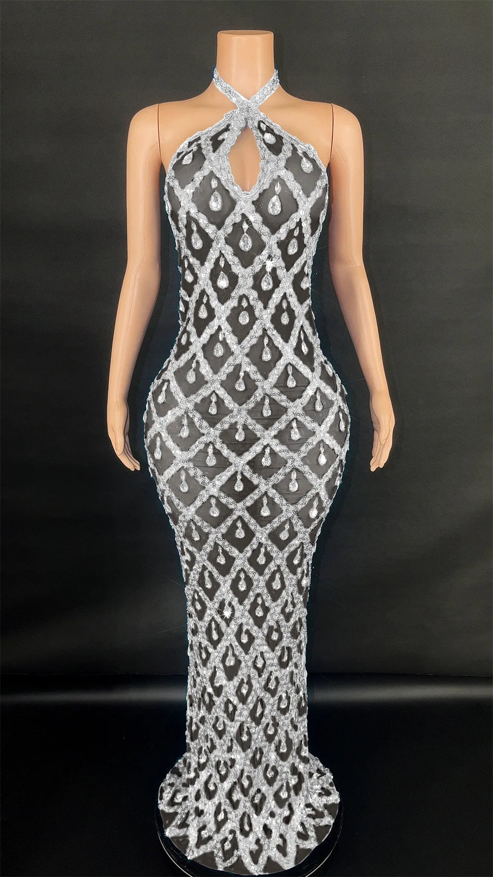 Abi Rhinestone Mesh Maxi Dress