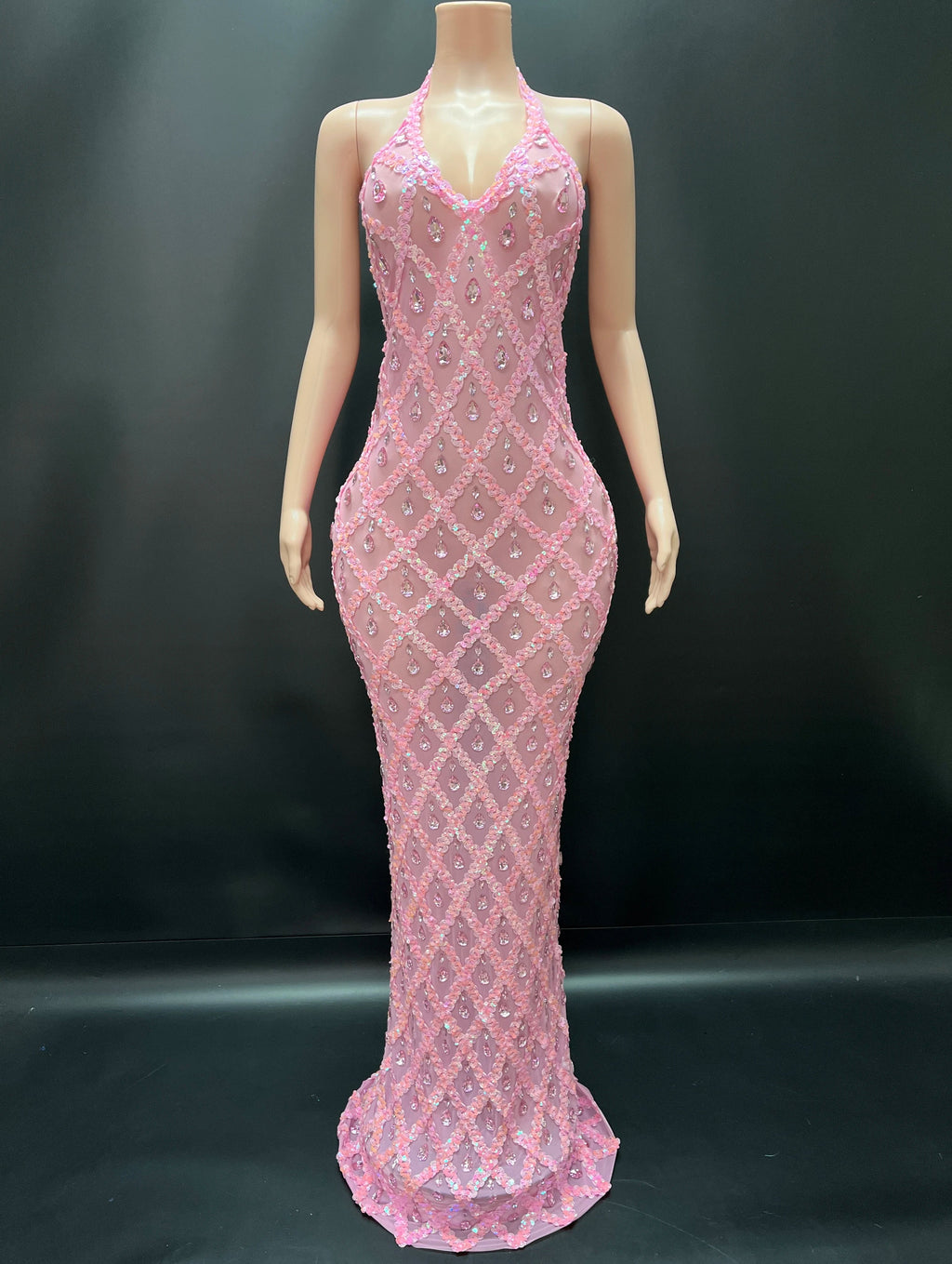 Abi Rhinestone Mesh Maxi Dress