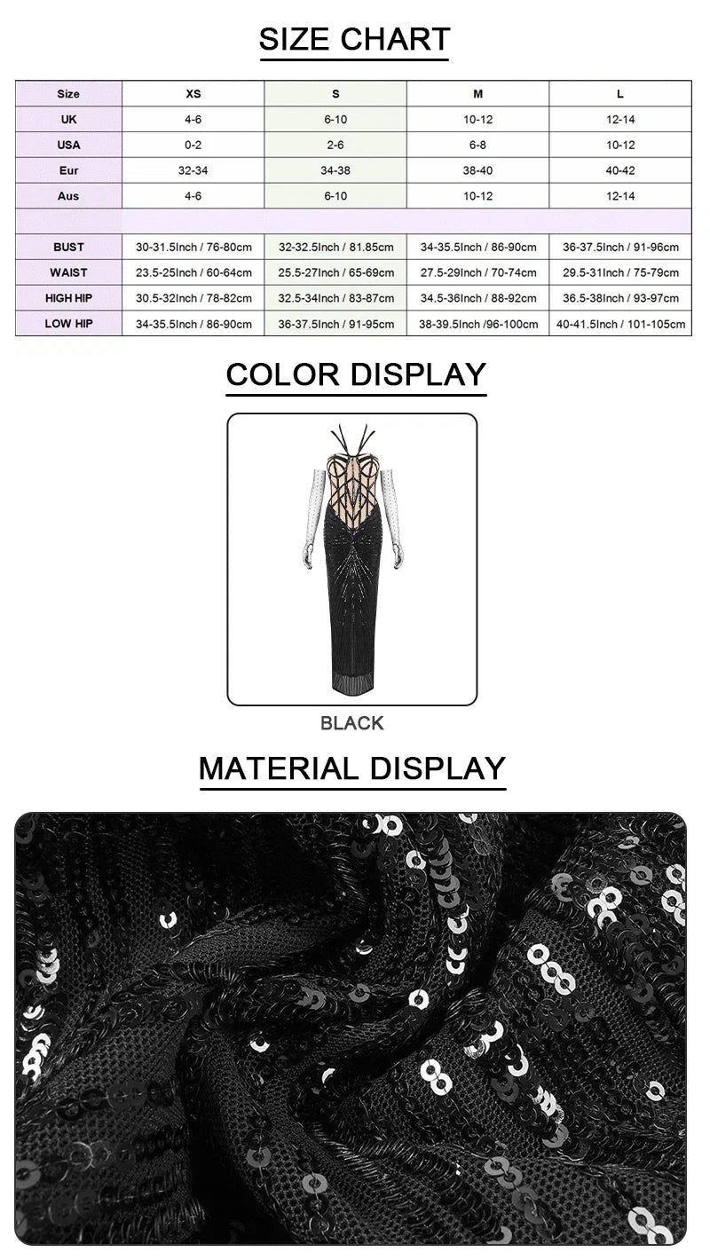 Black Sequin Embellished Mermaid Dress