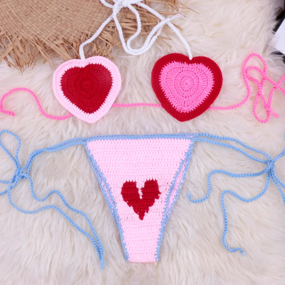 Crochet Heart Bikini Set