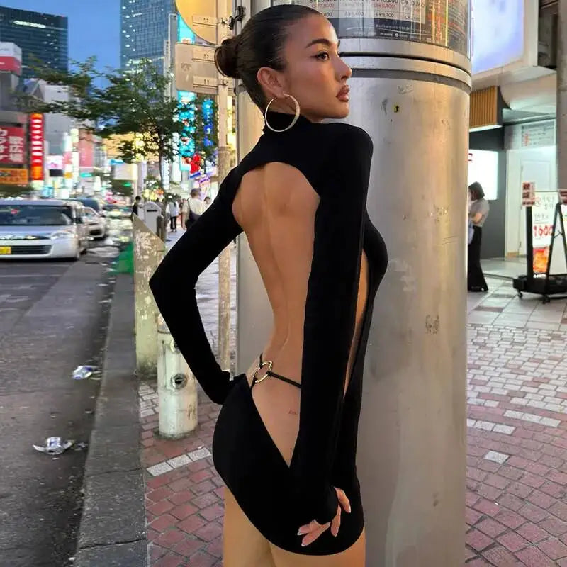 Buckle Turtleneck Mini Dress