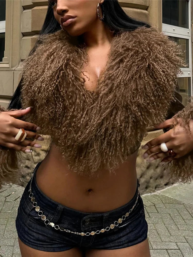 Fur V-Neck Crop Top