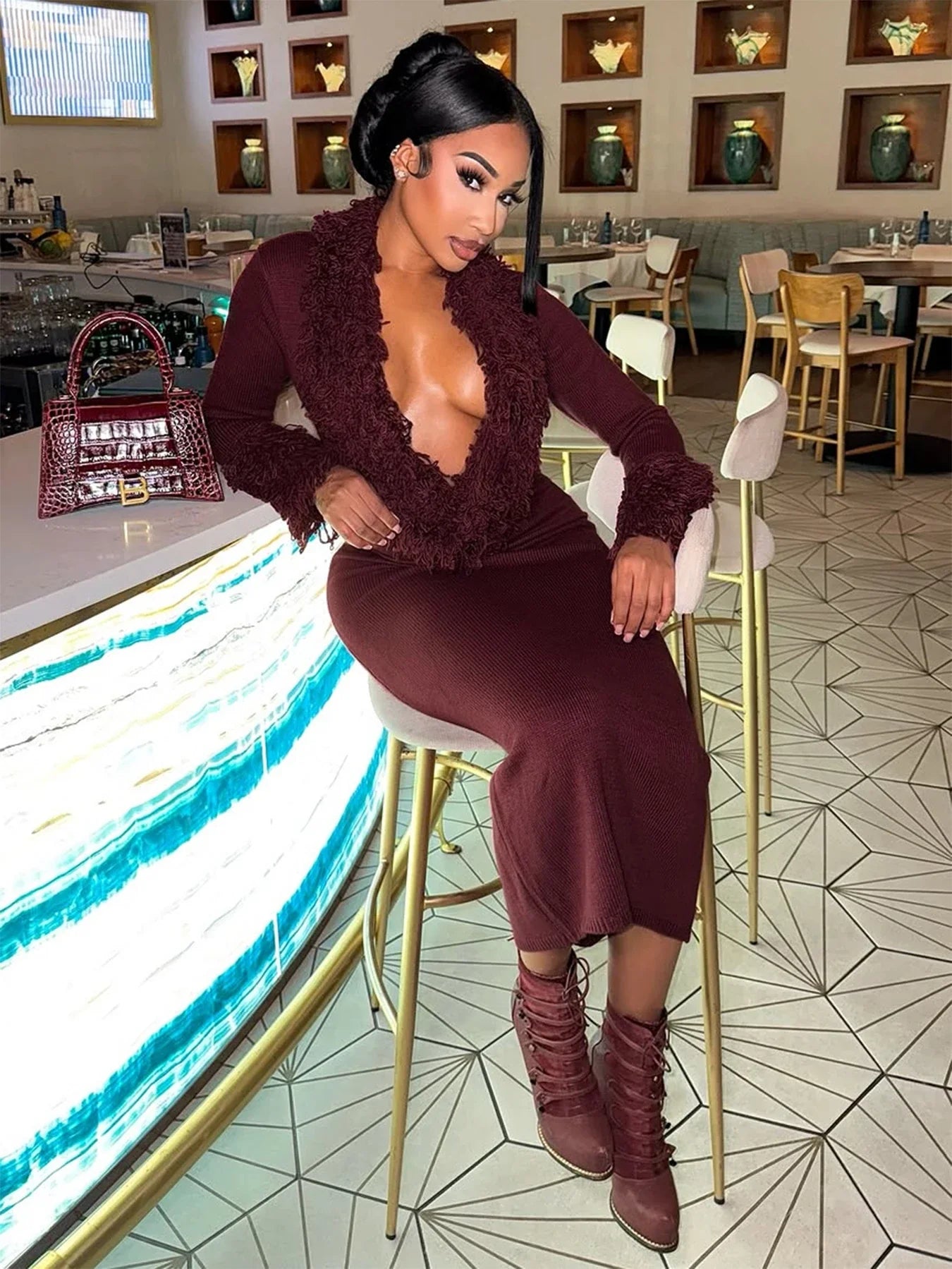 Fanie Knit Fur Maxi Dress