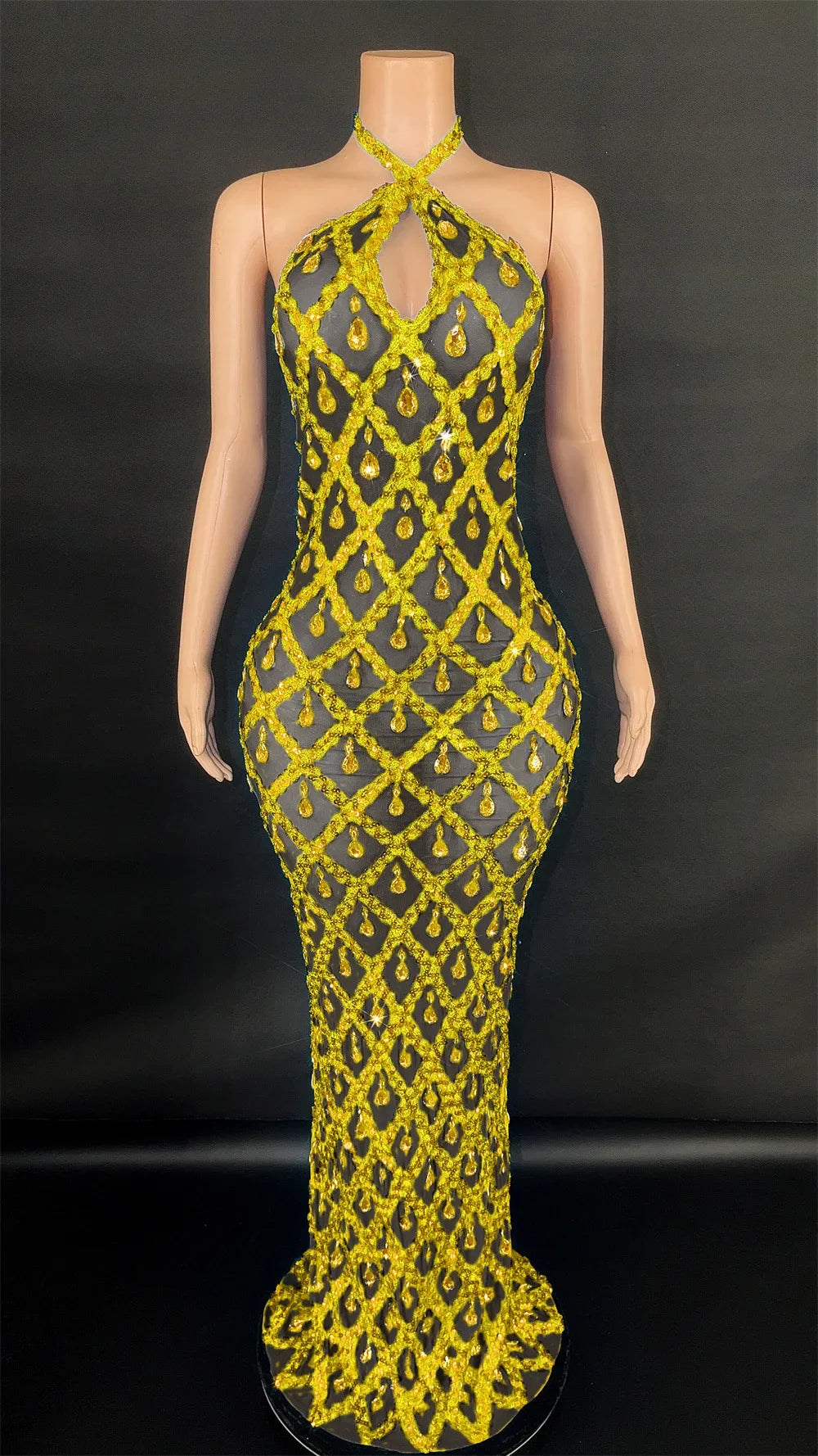 Abi Rhinestone Mesh Maxi Dress