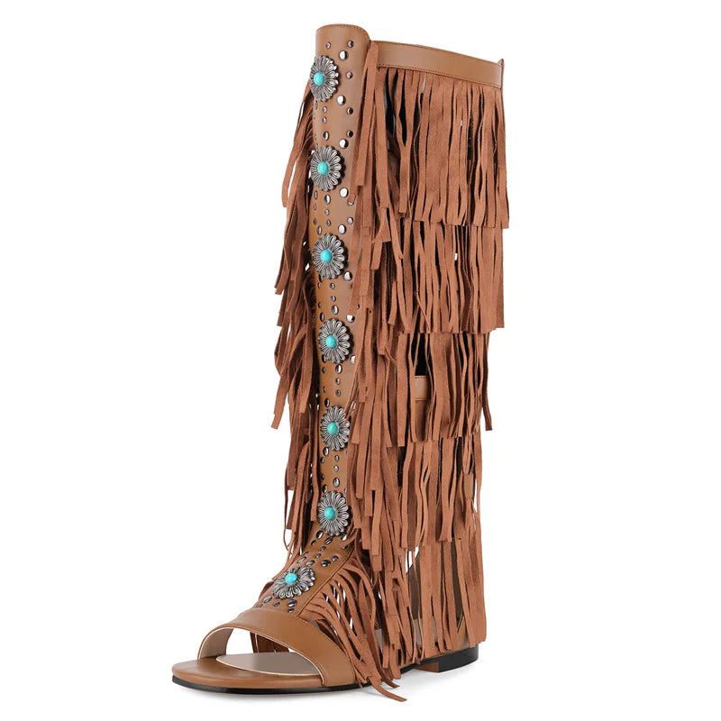 Lace Up Fringe Sandals