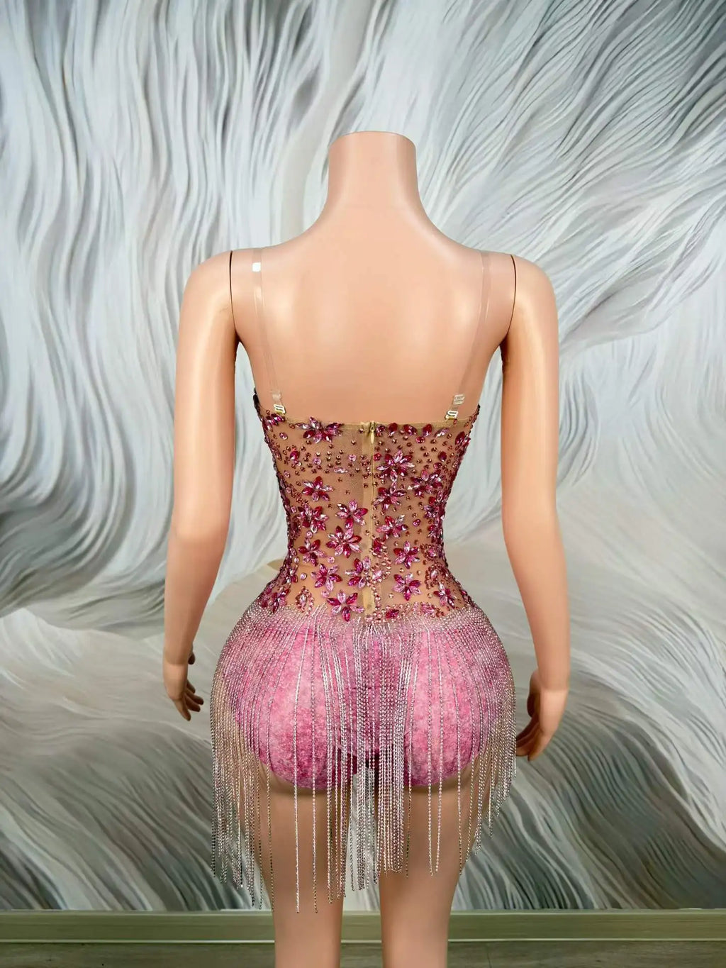 Cocktail Fringe Sheer Mini Dress