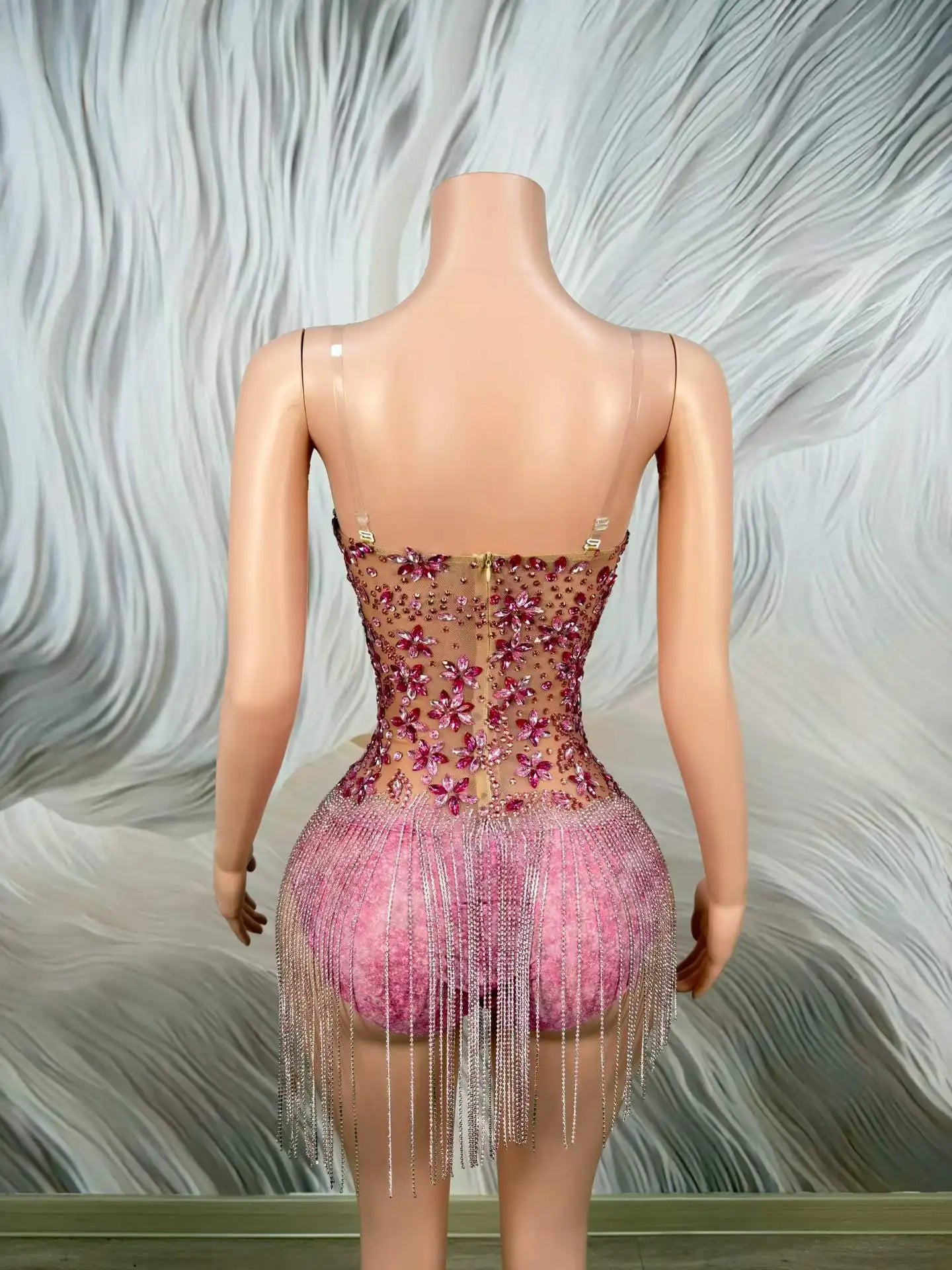 Cocktail Fringe Sheer Mini Dress