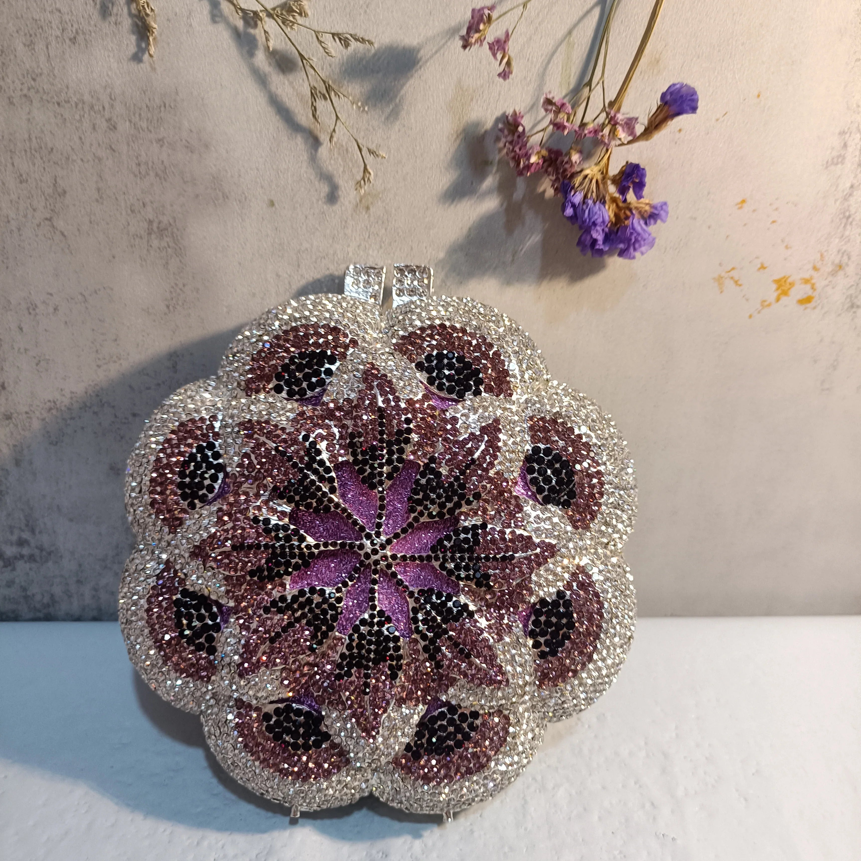 Floral Crystal Clutch Purse