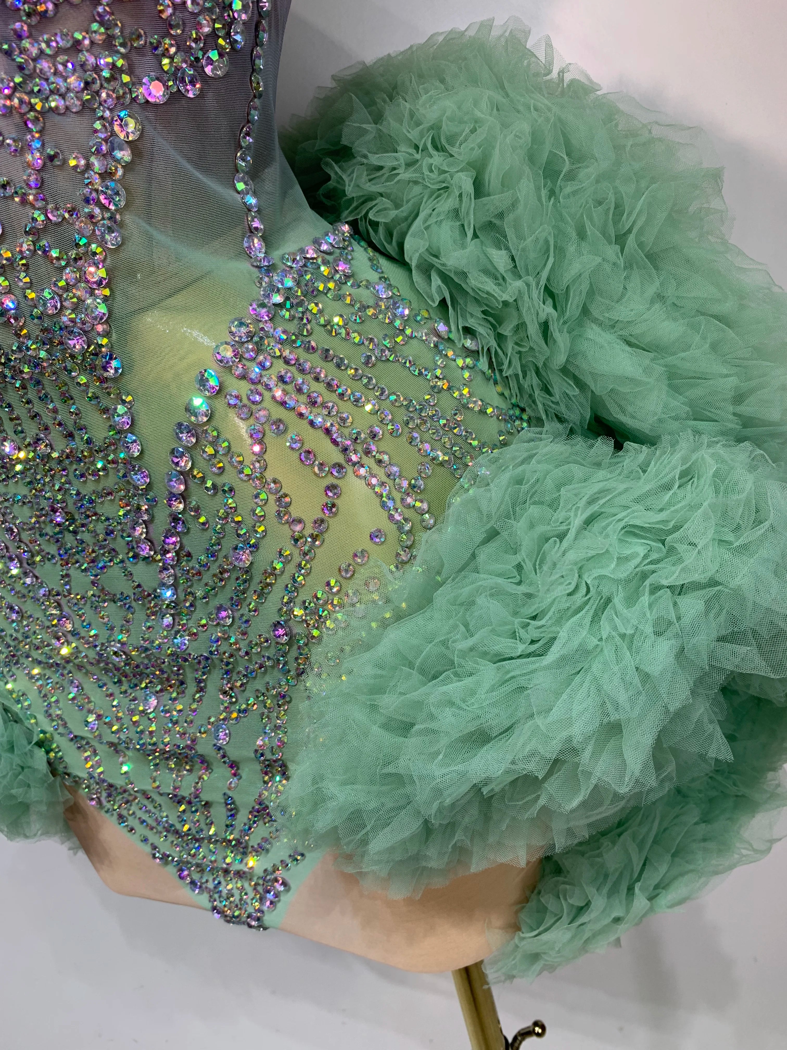 Minty Green Diamond Mesh Dress