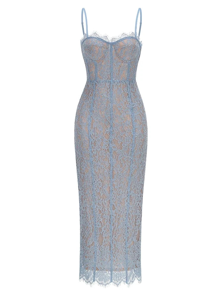 Floral Lace Bodycon Maxi Dress