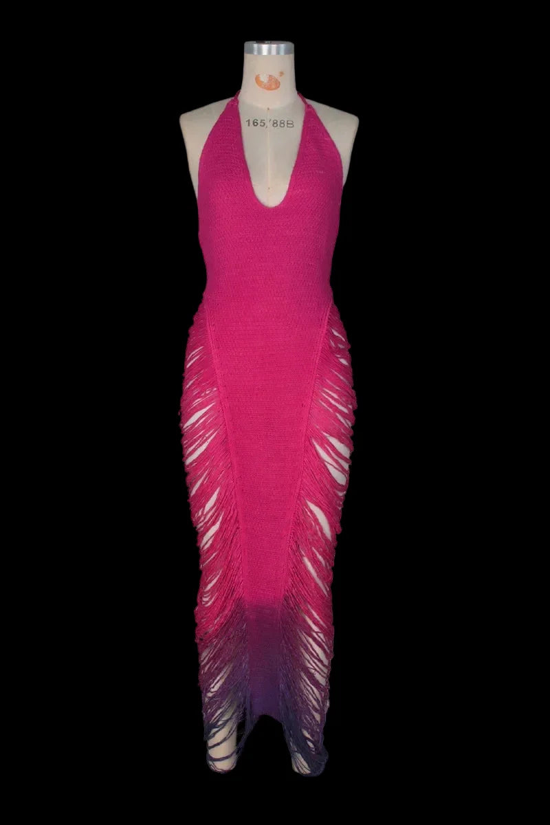 Gradient Crochet Knit Maxi Dress