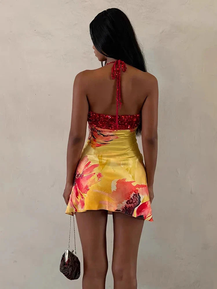 Floral Sequin Mini Dress