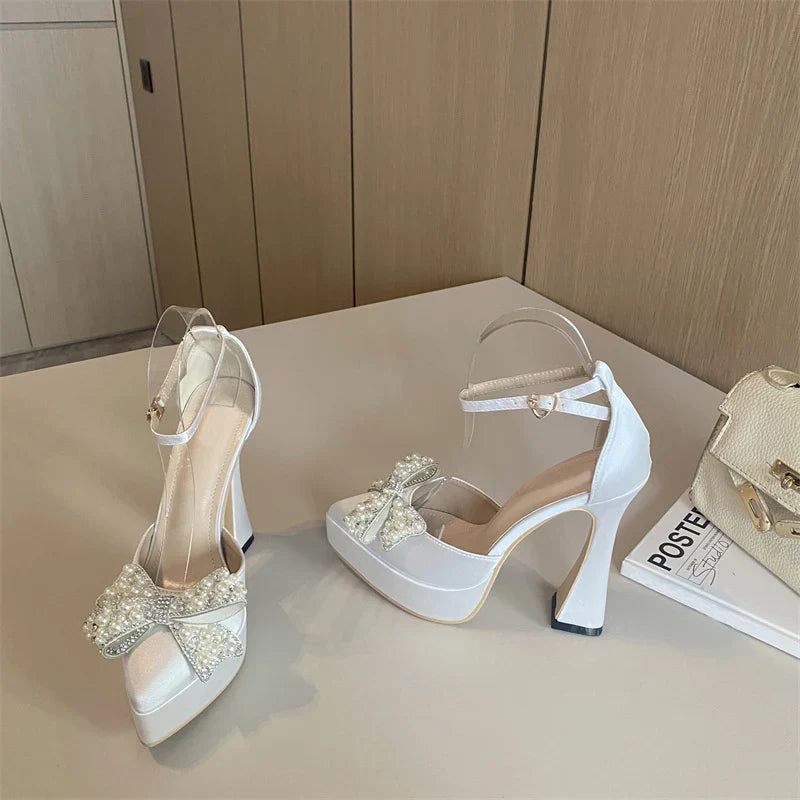 Pearl Butterfly-Knot Pointed Toe Pumps