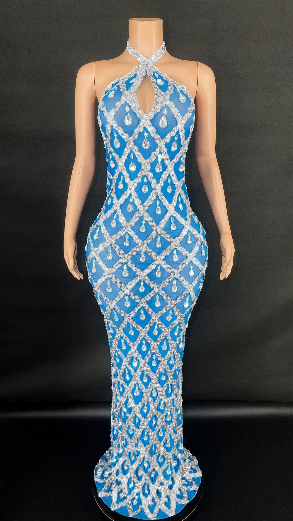 Abi Rhinestone Mesh Maxi Dress