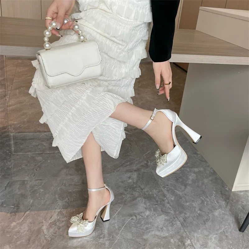 Pearl Butterfly-Knot Pointed Toe Pumps