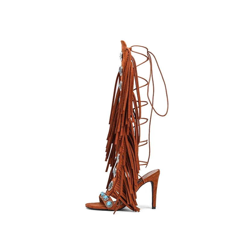 Cowgirl Suede Tassel High Heels