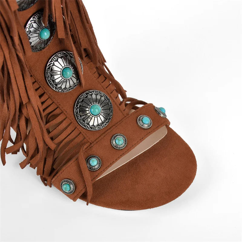 Lace Up Fringe Sandals