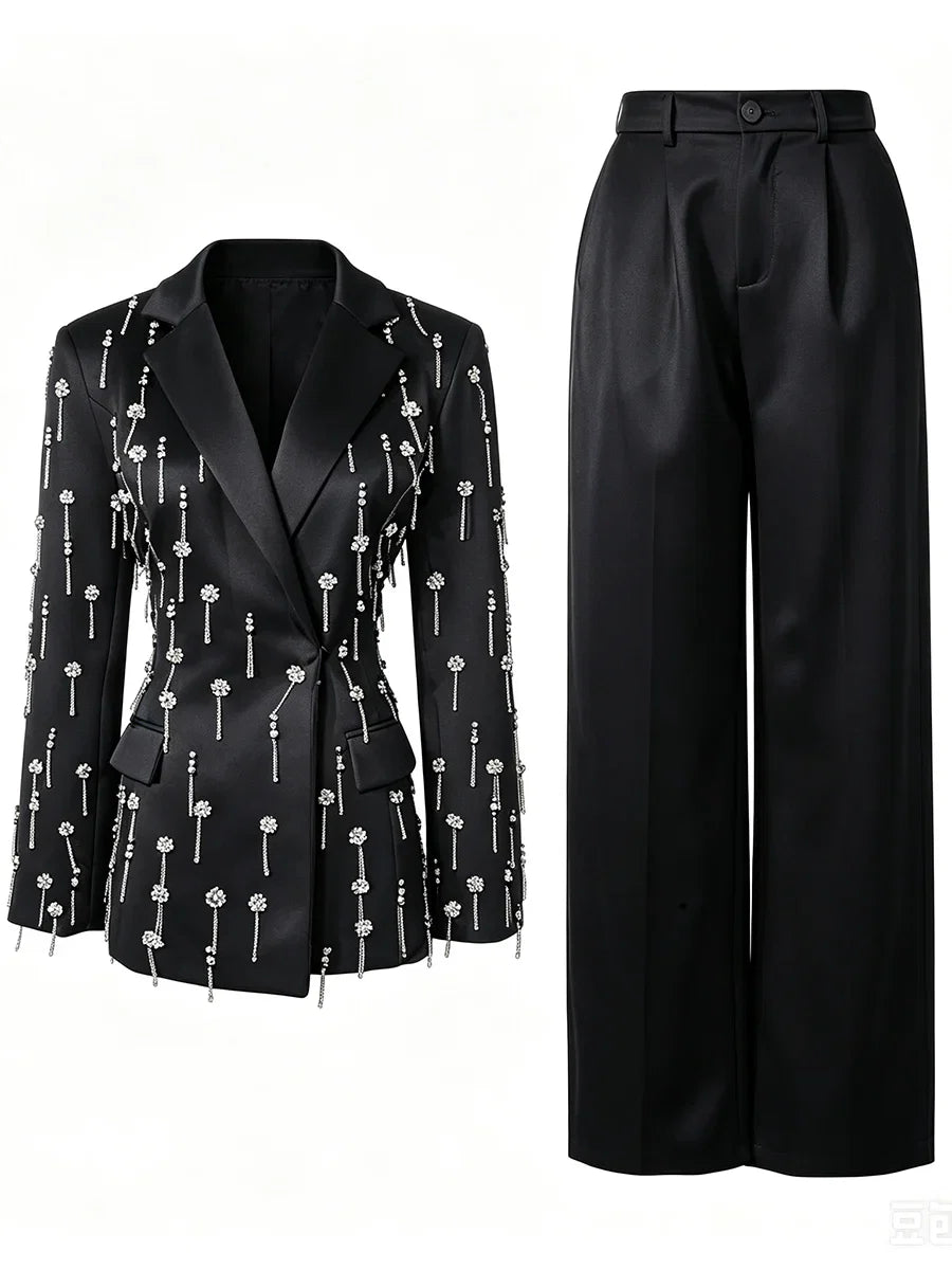 Chic Beaded Blazer Pants Set