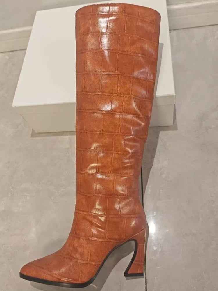 Crocodile Chunky Heel Boots