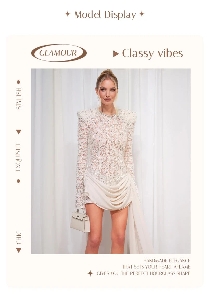 Opulent White Sequins Mini Dress