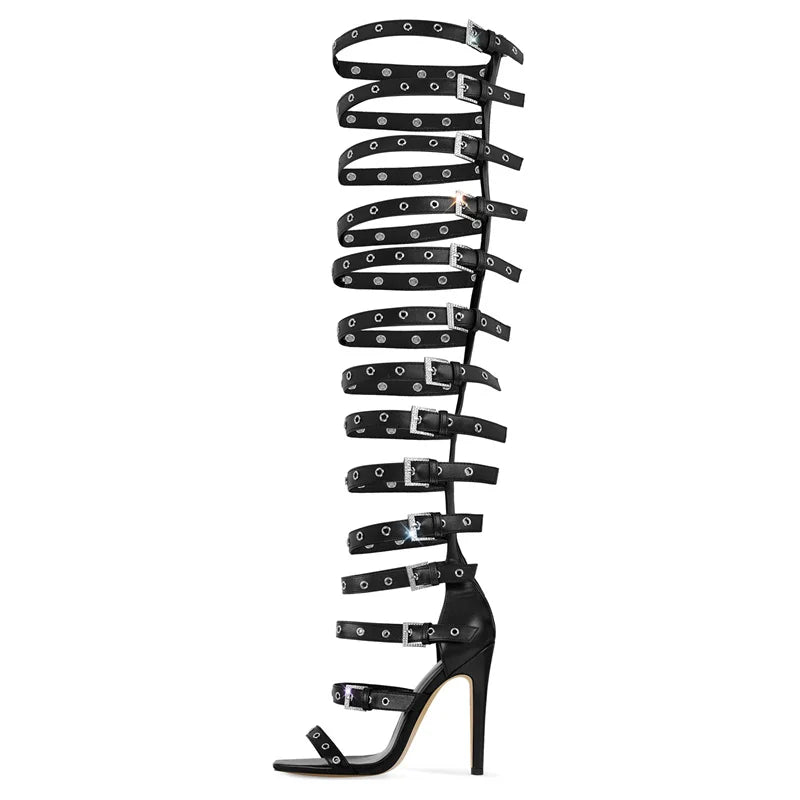 Denim Buckle Stiletto Boot Sandals