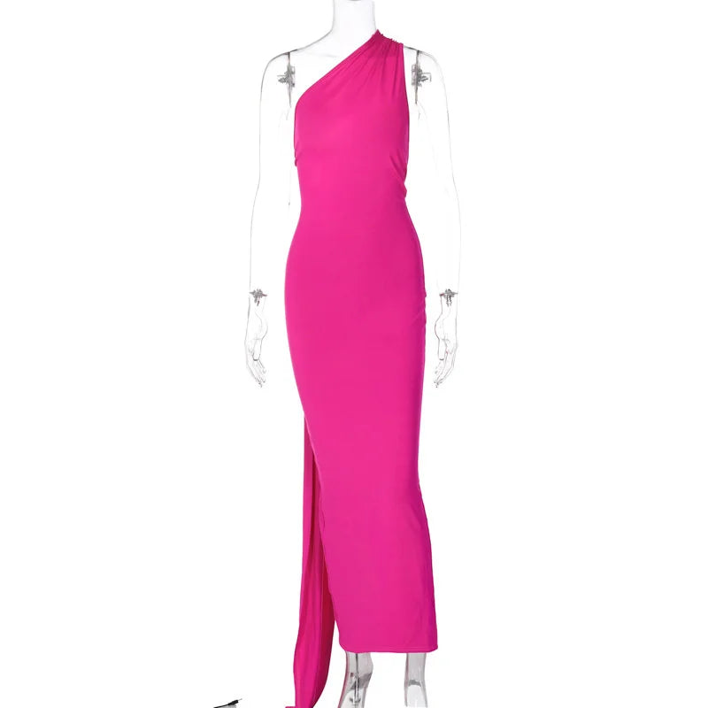 Oblique Backless Ruched Maxi Dress