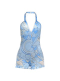Blue Plaid Ruffles Romper