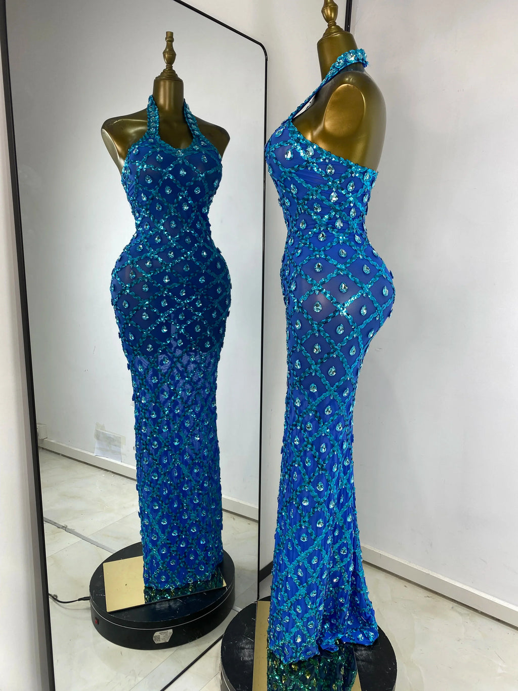 Blue Luxe Backless Maxi Dress