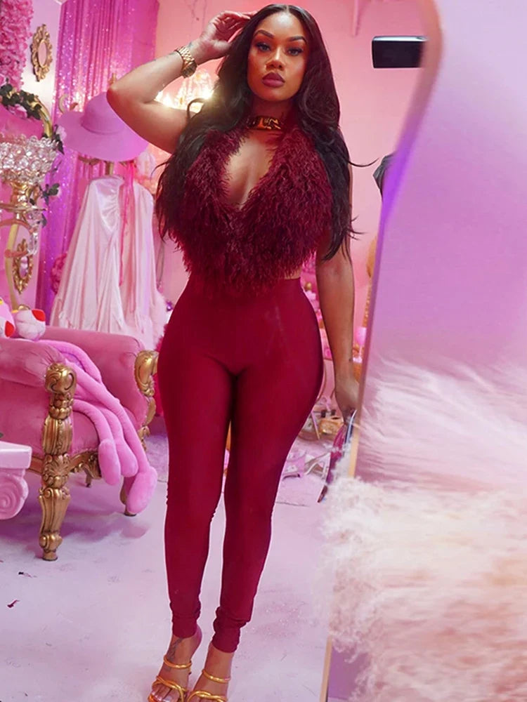 Aubree Fur Pants Set