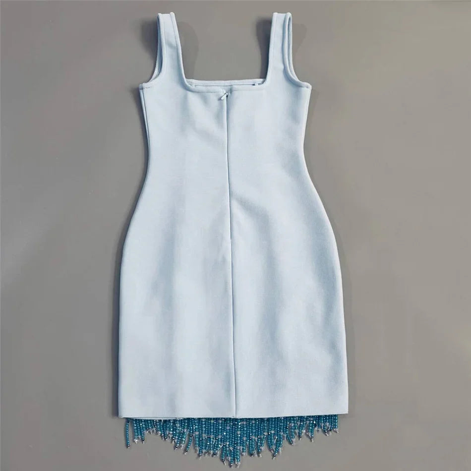 Crystal Embellished Fringe Bandage Mini Dress
