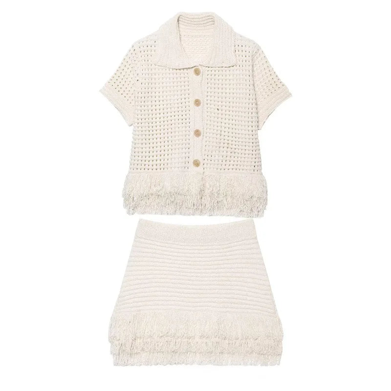 Bella Tassel Knit Cardigan Skirt Set