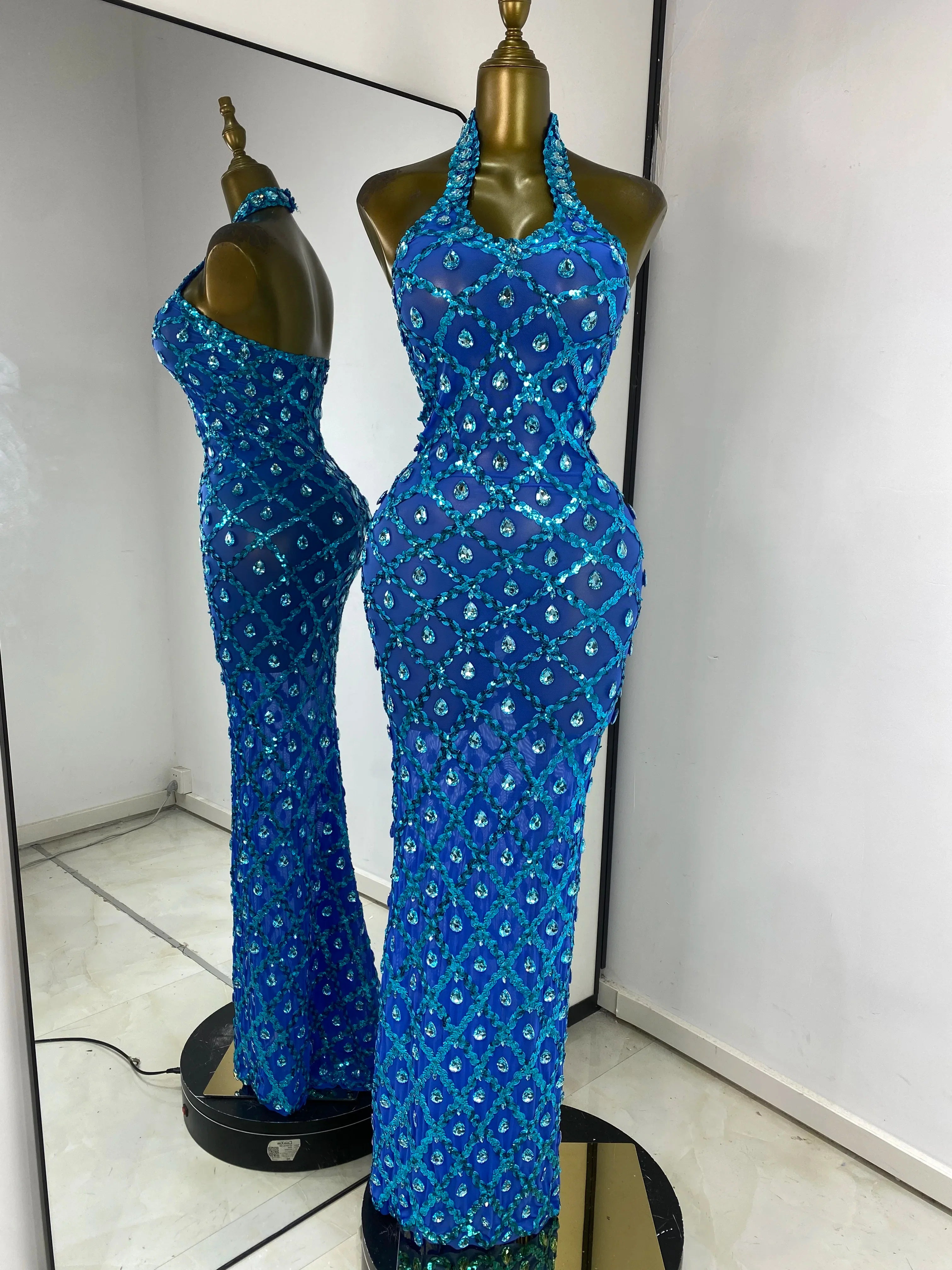 Blue Luxe Backless Maxi Dress