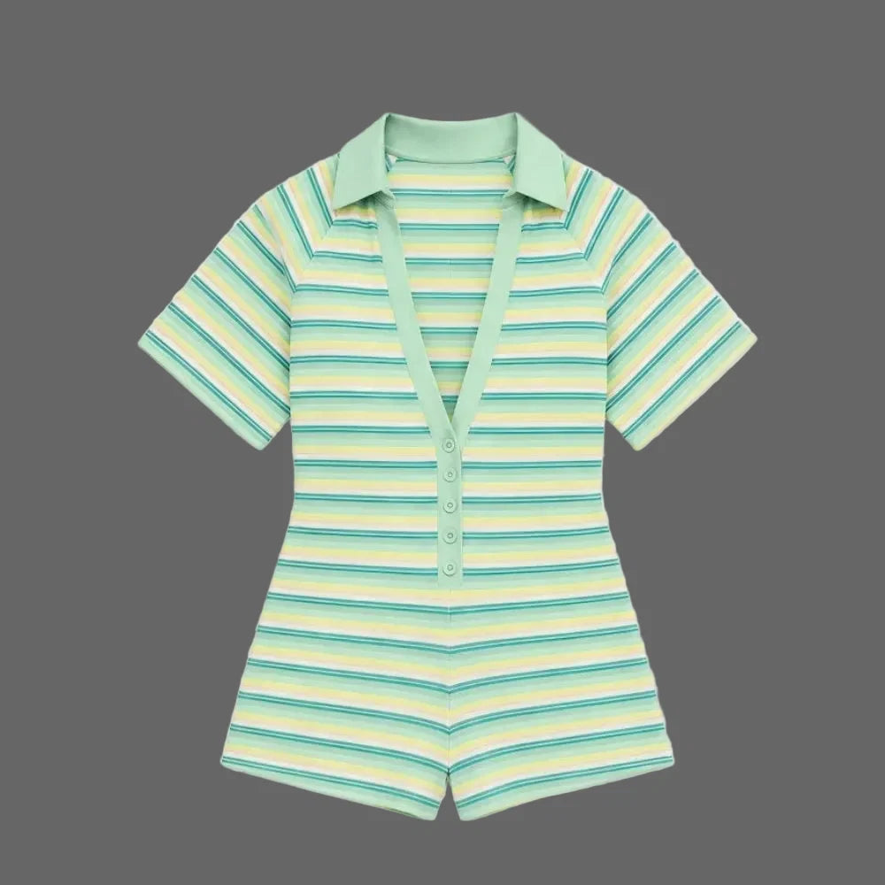 Green Stripe Romper