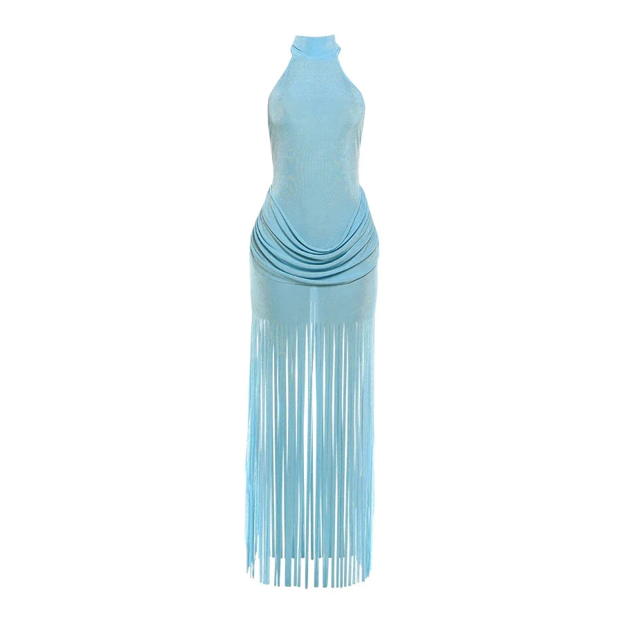 Ana Velvet Ruched Tassel Dress