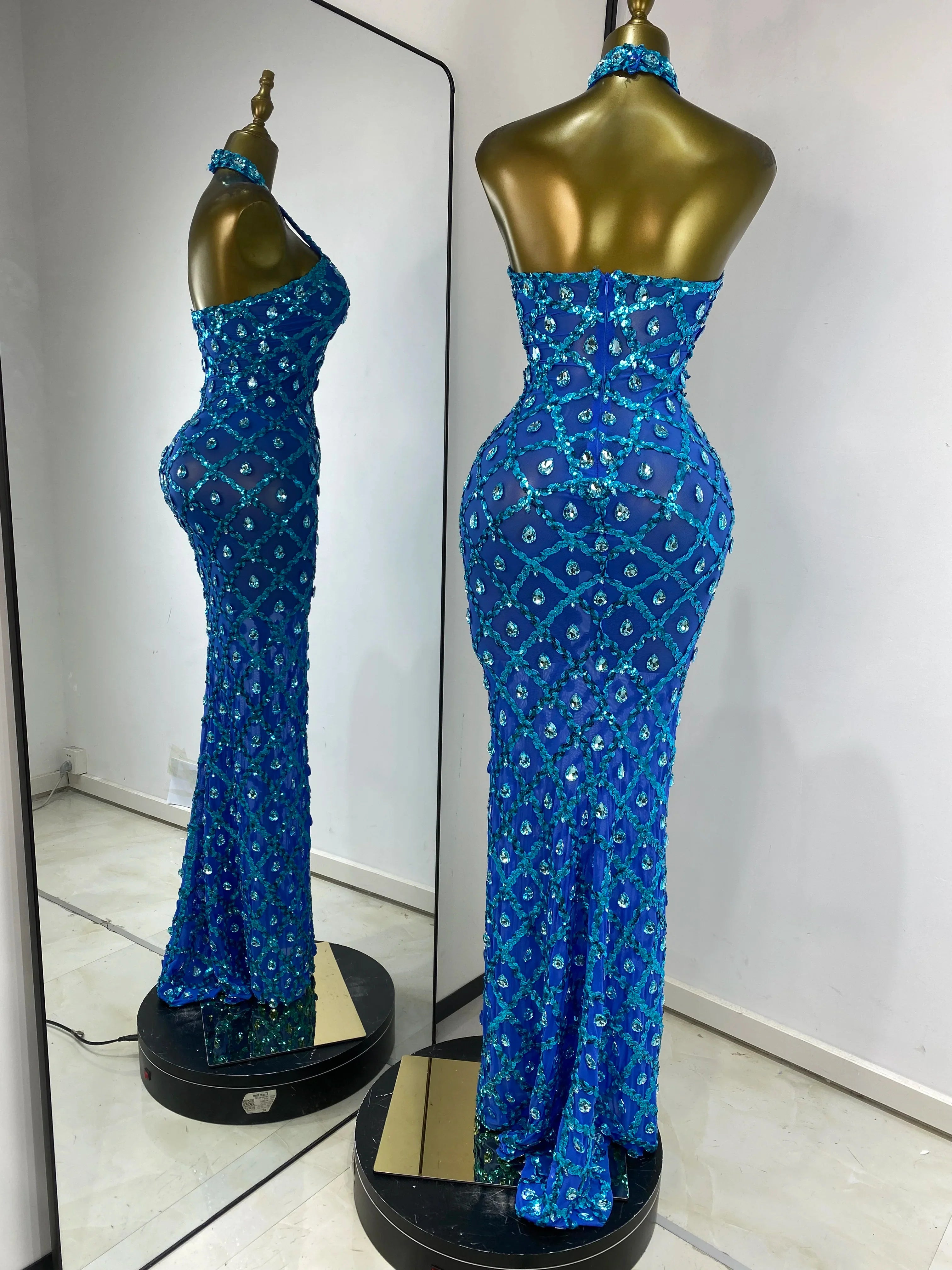 Blue Luxe Backless Maxi Dress