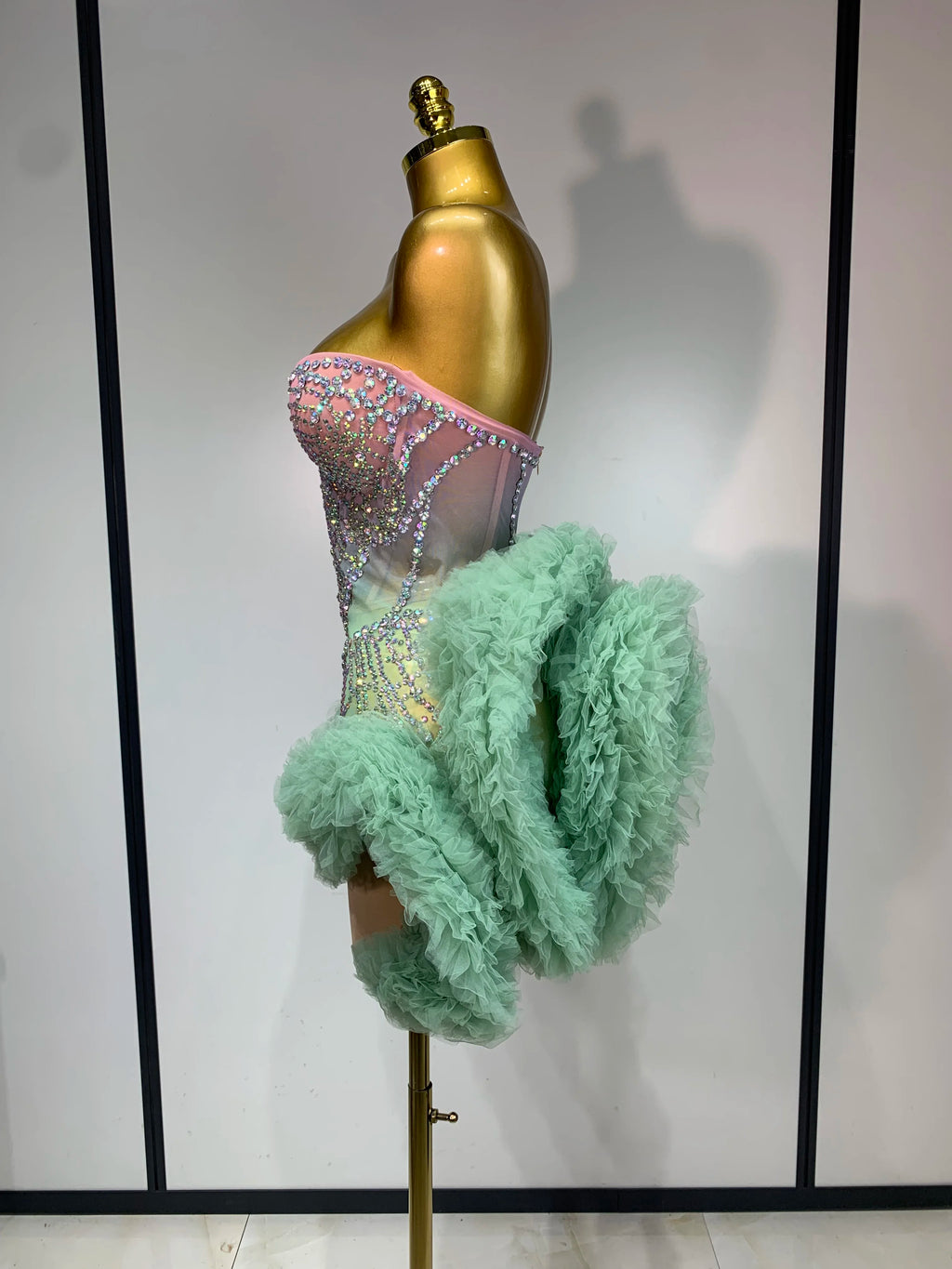Minty Green Diamond Mesh Dress