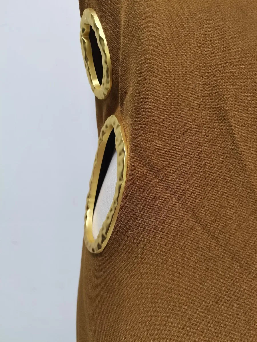Gold Trim Cutout Knit Maxi Dress