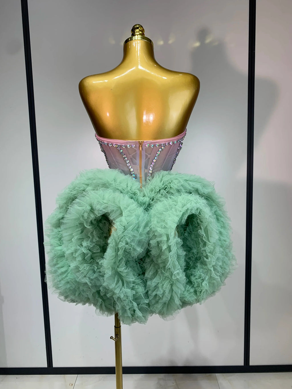 Minty Green Diamond Mesh Dress