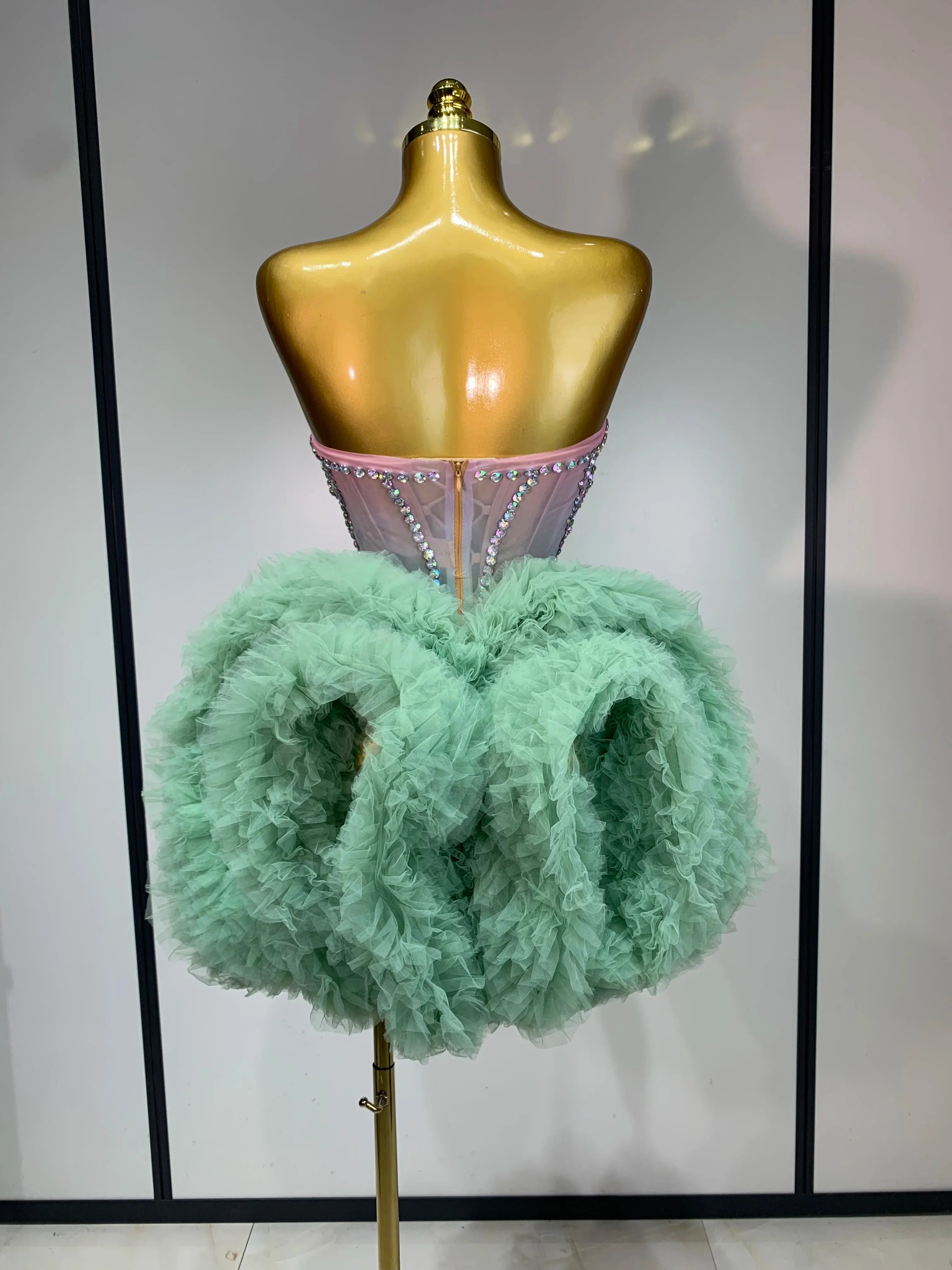 Minty Green Diamond Mesh Dress