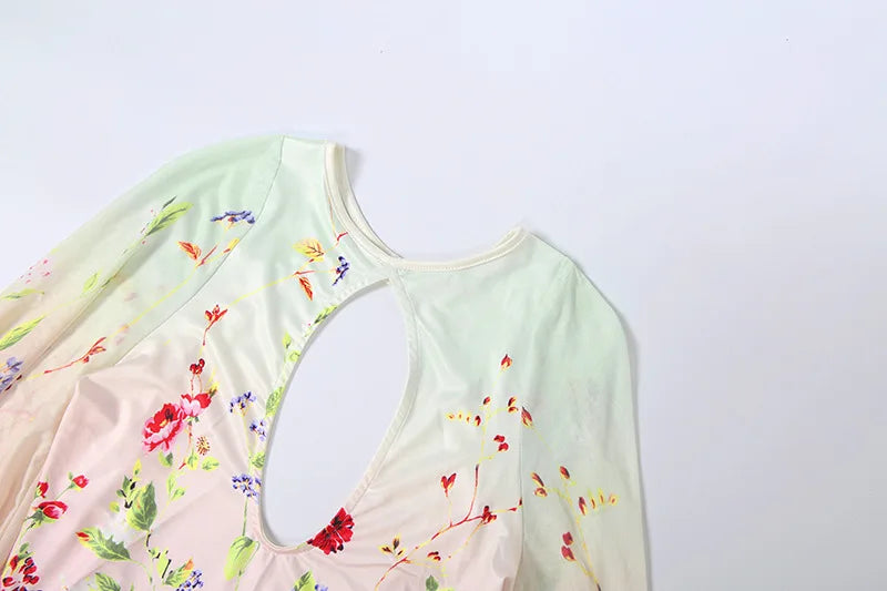 Floral Mesh Cape Sleeve Bodysuit